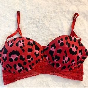 Red & Pink Cheetah Leopard Animal Print Lace Trim Wireless Bra Size 36C